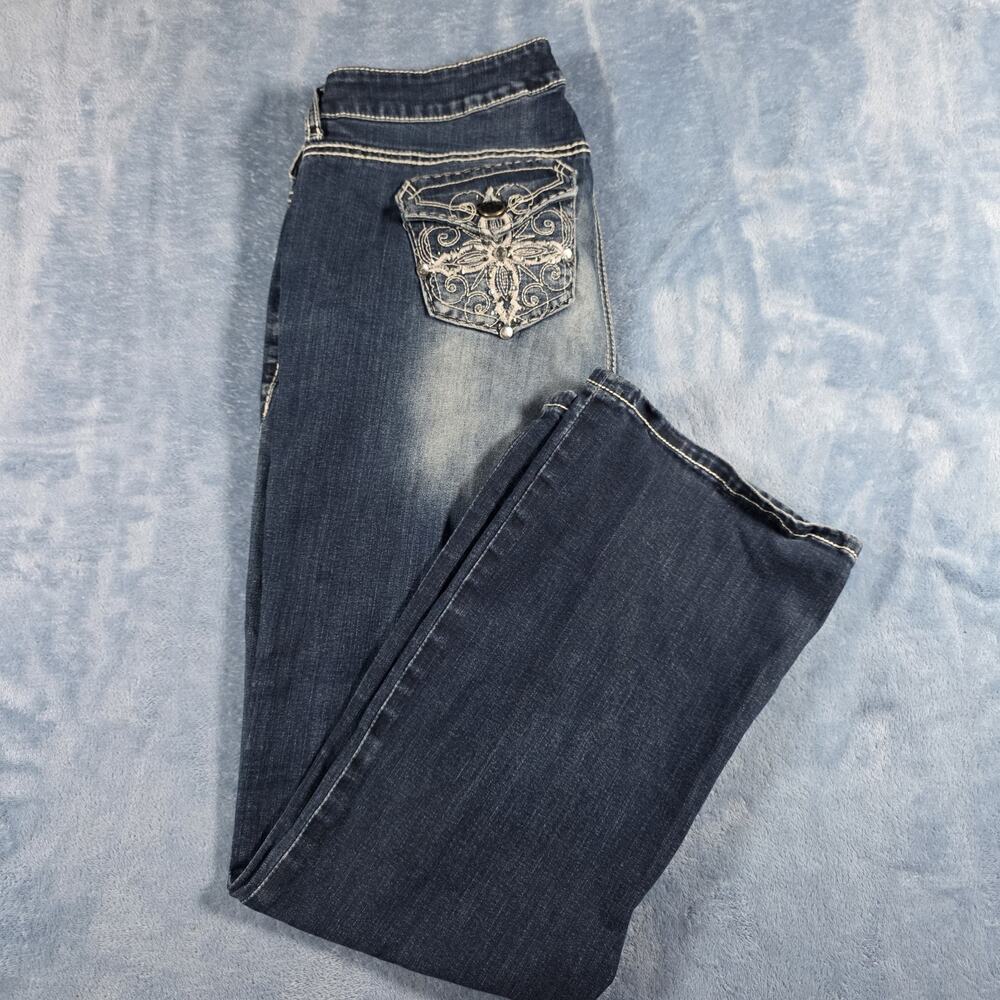 Miss Me Jeans Womens 14 Reg Bootcut Dark Wash Rhinestone Flap Pocket Y2K